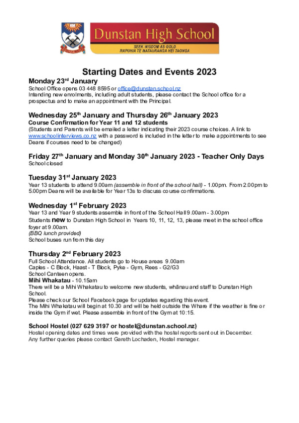 Starting Dates And Events 2023