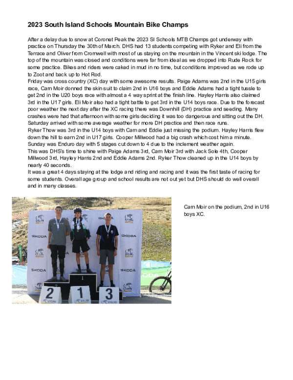 2023 South Island Schools Mountain Bike Champs Report