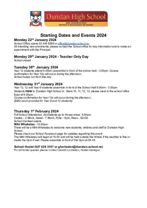 Starting Dates And Events 2024