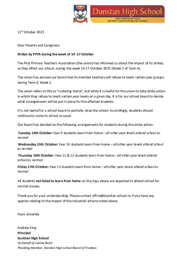 Strike Action Notice October 2025