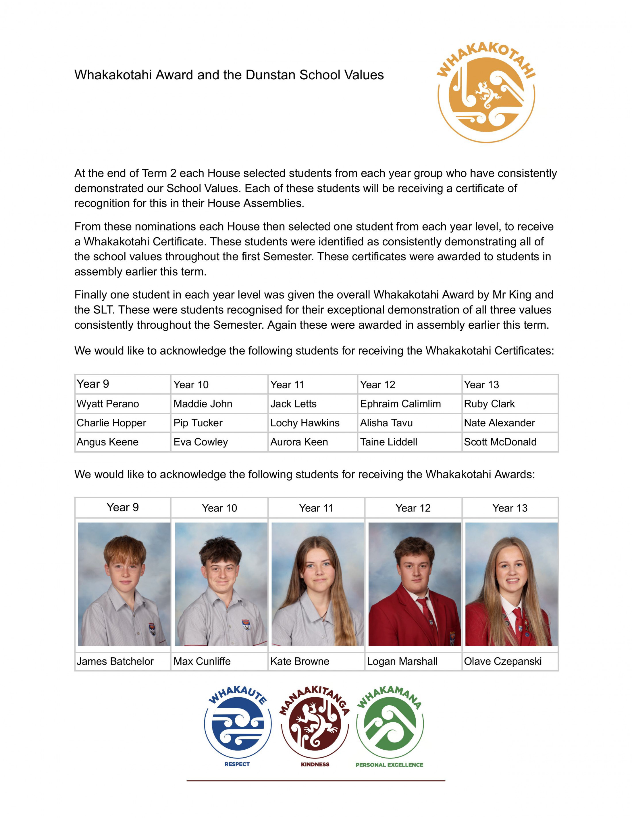 2026 Sem 1 Whakakotahi Awards
