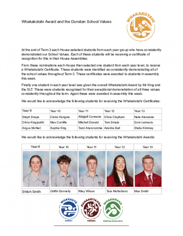 2026 Term 3 Whakakotahi Awards 